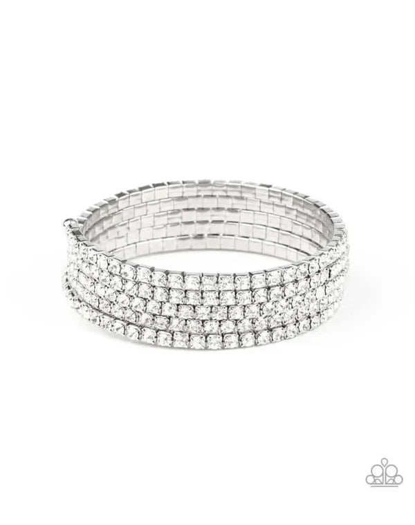 The GLOW-Digger - White Bracelet - Black Life of the Party | Paparazzi Accessories