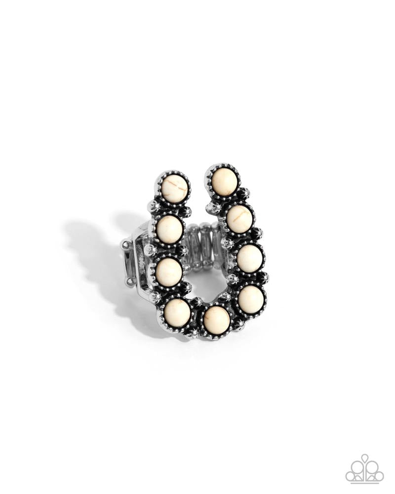 Complete Look - Wild West Wonder Post Earrings and Wild West Whisper Ring Horseshoe Copper White Stone 2-Piece Set - Paparazzi