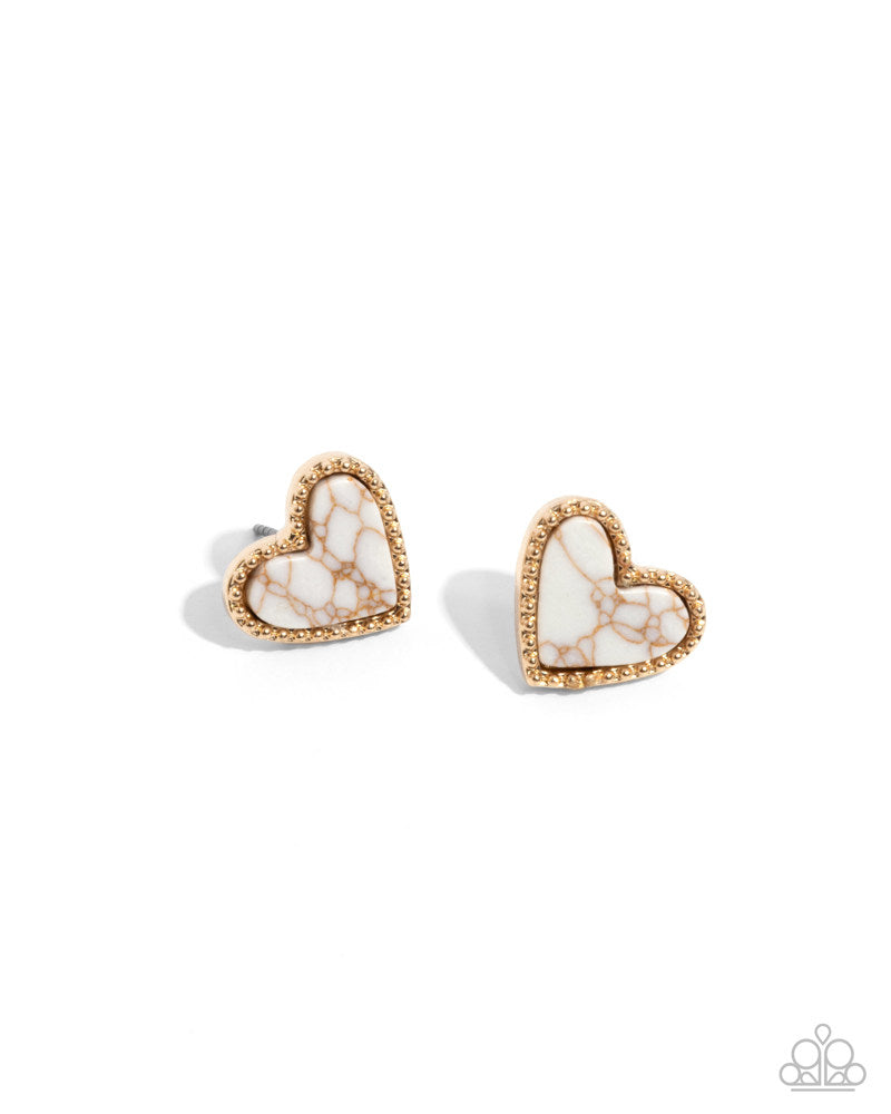 Courting Collection - Complete Look - Gold White Stone Heart 3-Piece Set - Paparazzi