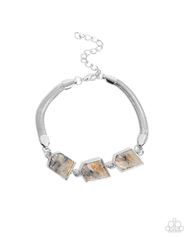 Complete Look - Lined Legacy Necklace and Lined Leisure Bracelet Multi Brown Black Marble Silver 2-Piece Set - Paparazzi