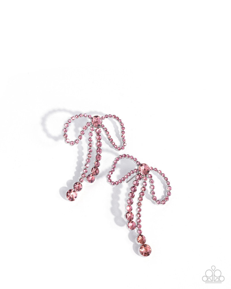 Black Tie Bow Earrings - Pink image 2