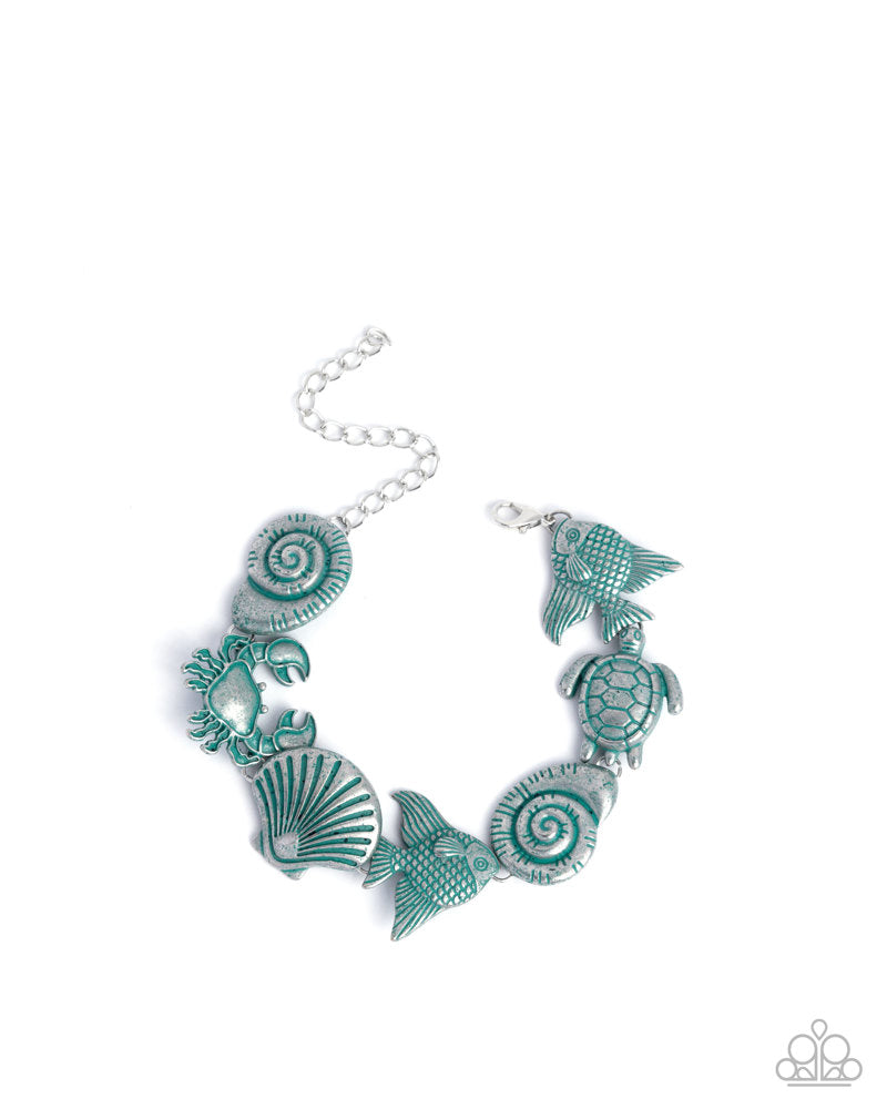 Complete Look - Coastal Shelf Necklace and Costal Cay Bracelet Blue Beachy Charm 2-Piece Set - Paparazzi Jewelry Set | Paparazzi Accessories