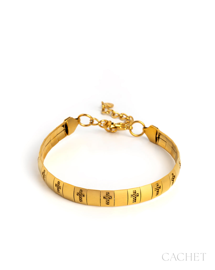 Prévenances - 18K Gold Plated Cross Bracelet - LOP Diamond Trip Early Access Exclusive - Cachet | Paparazzi Accessories