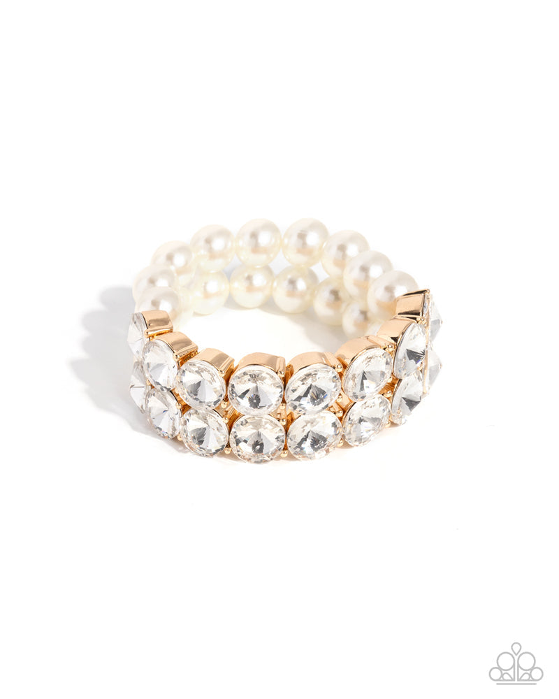 Prestigious Pearls - Gold White Pearl Gem Stretchy Bracelet - LOP Diamond Trip Early Ac | Paparazzi Accessories
