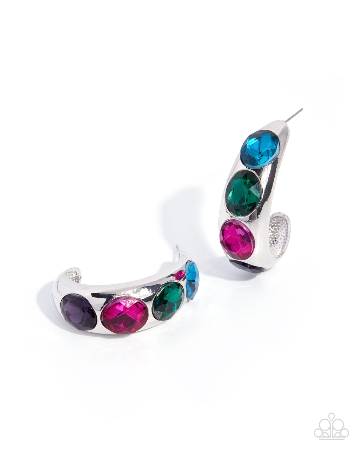 Adorable Advocate - Multi Color Gem Silver Hoop Earrings - LOP Diamond Trip Early Acces | Paparazzi Accessories