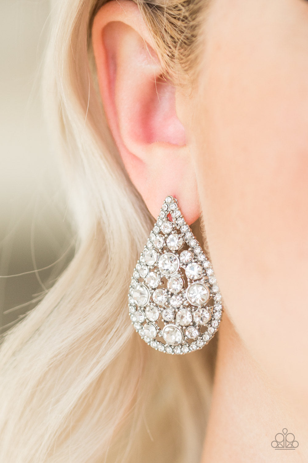 Paparazzi REIGN-Storm - White Teardrop Earrings