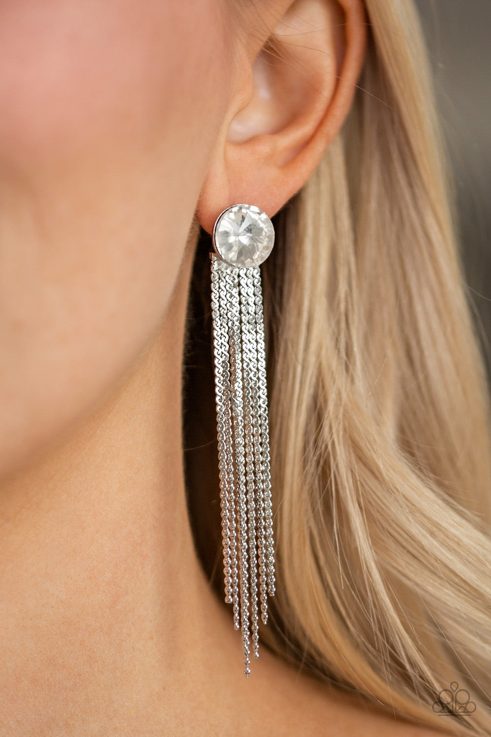 Paparazzi Level Up - White Earrings - Pusher P