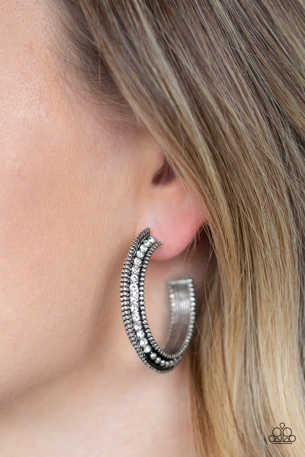 Paparazzi Retro Reverberation - White Hoop Earrings - Pusher P