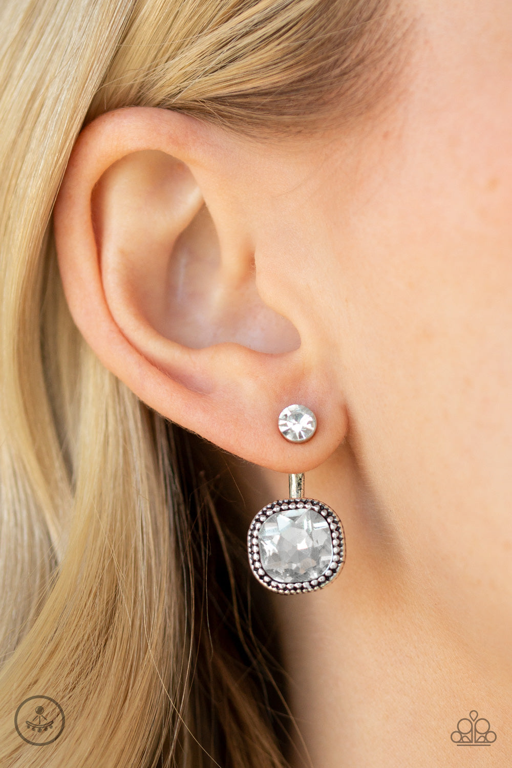 Paparazzi Celebrity Cache - White Double-Sided Post Earrings - Pusher P