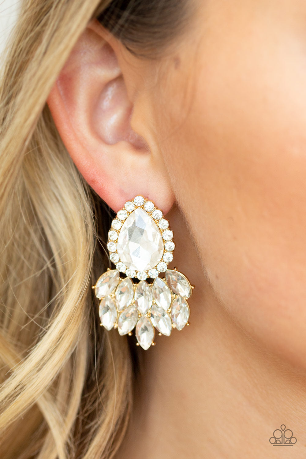 Paparazzi A Breath of Fresh HEIR Gold Rhinestone Earrings Pusher P