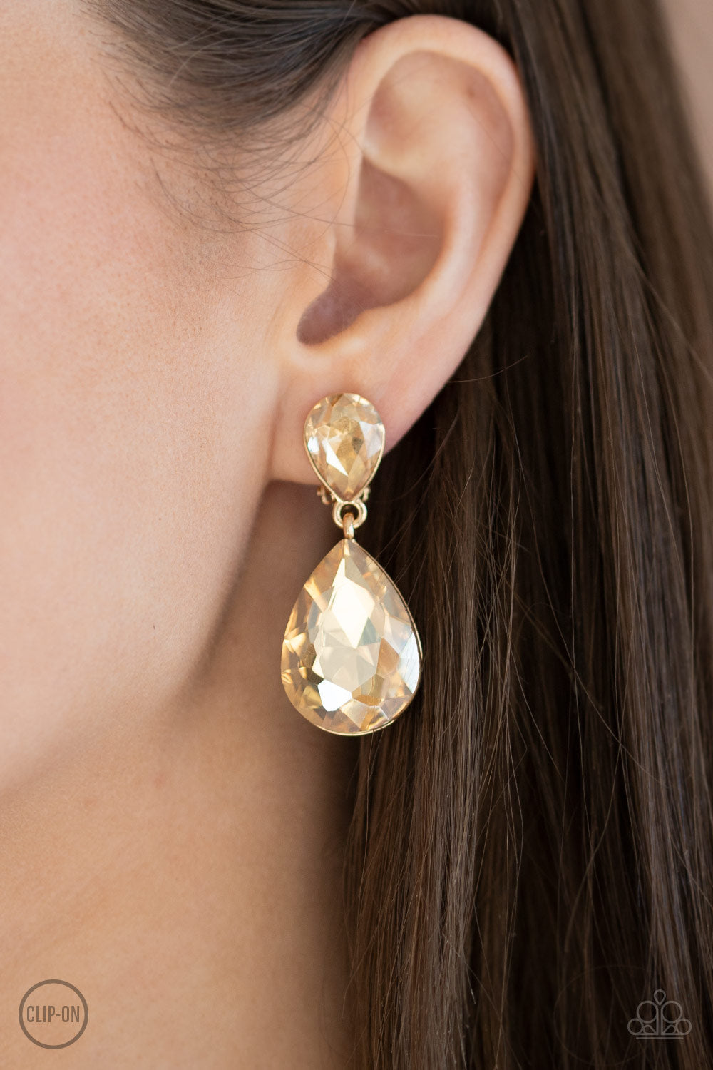 Paparazzi Aim For The MEGASTARS - Gold Clip-On Earrings - Pusher P