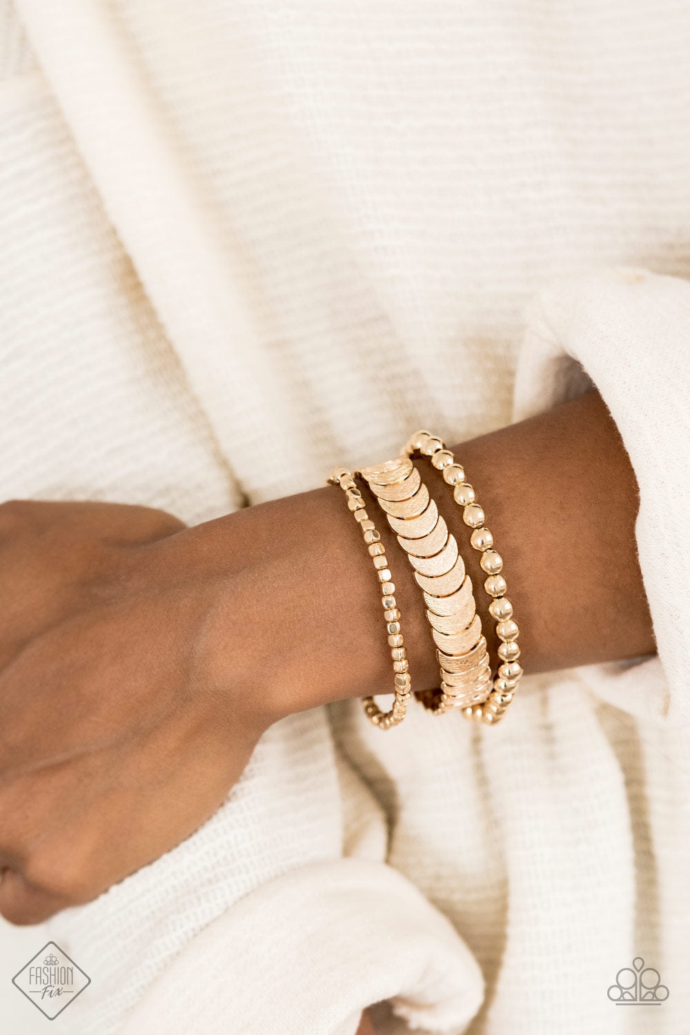 Paparazzi LAYER It On Me - Gold July's Fashion Fix Bracelet - Pusher P