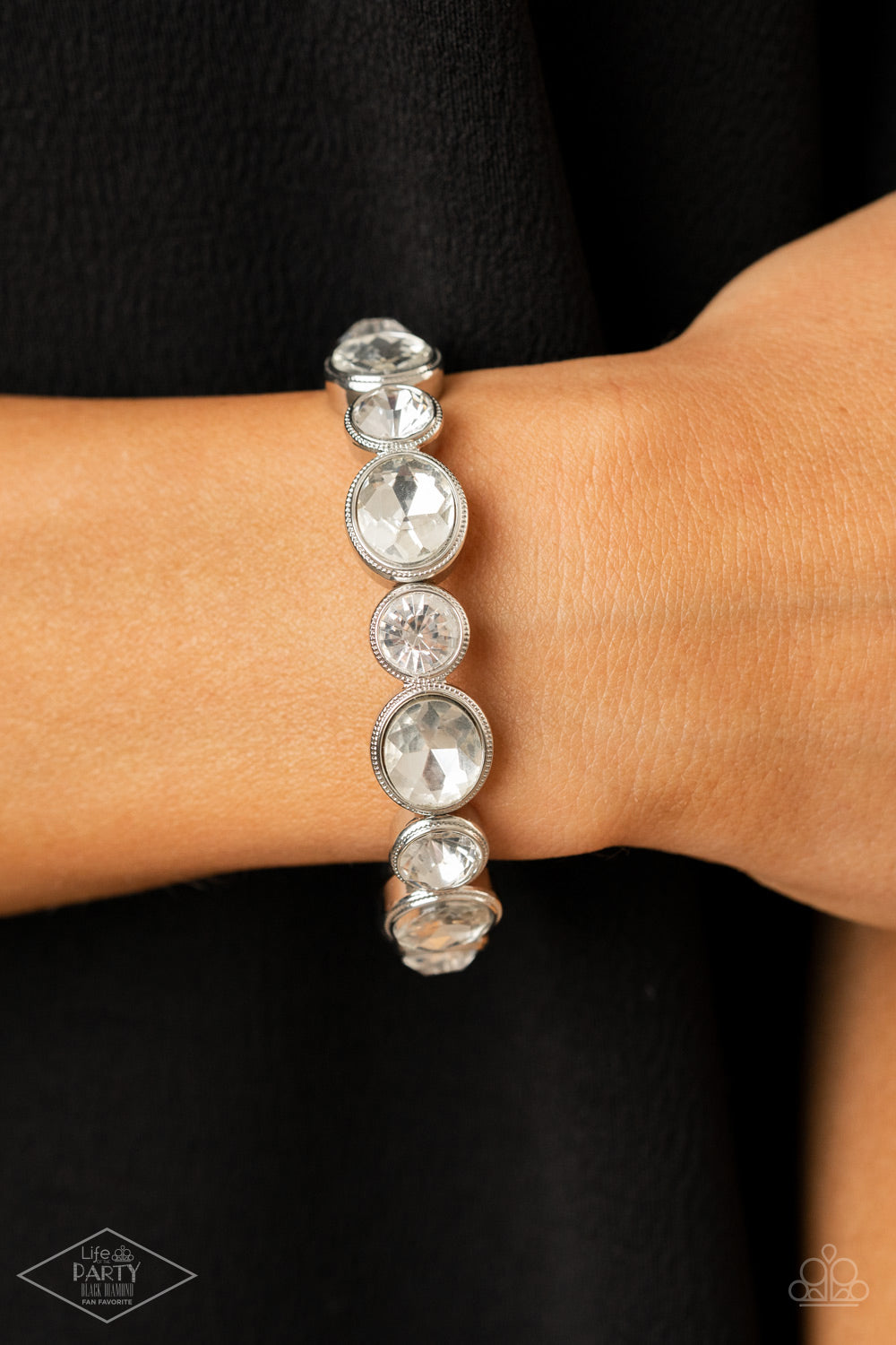 Paparazzi Still GLOWING Strong: White Bracelet - Black Diamond Life Of The Party Exclusive - Pusher P