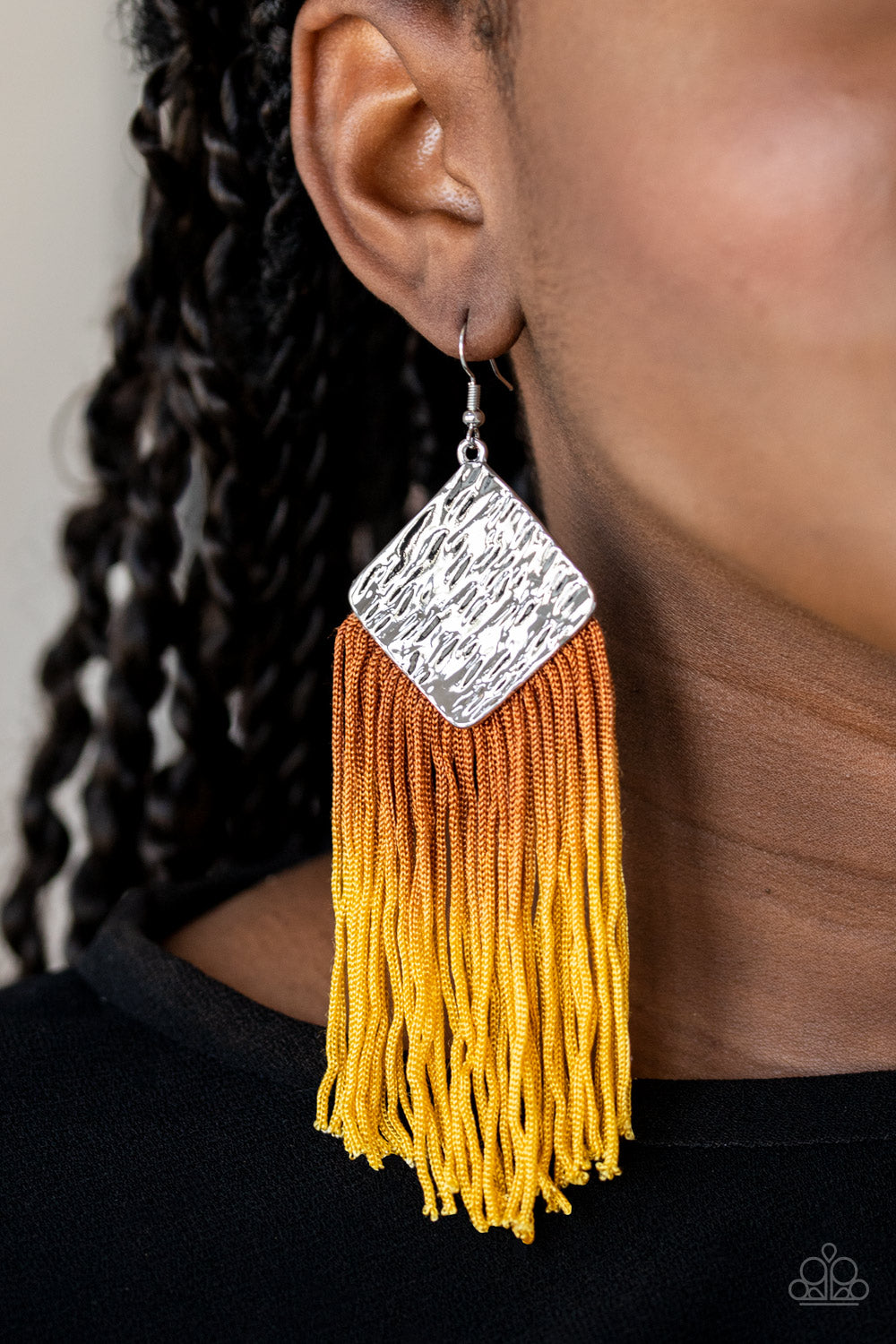 Paparazzi DIP The Scales - Brown to Yellow Fringe Earrings