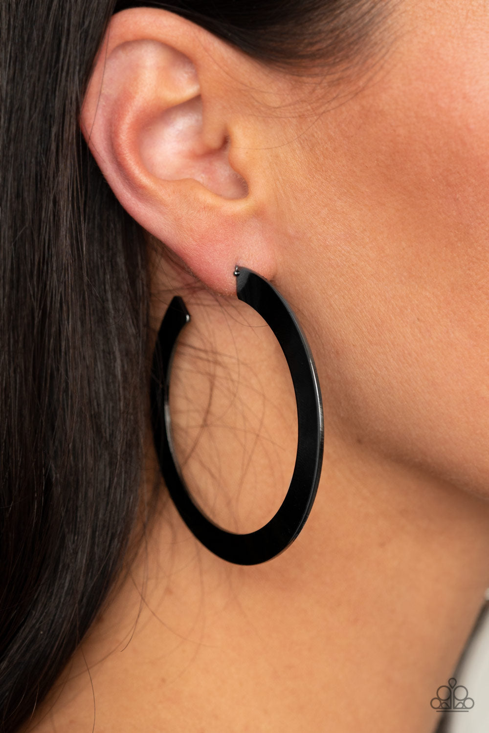 Paparazzi The Inside Track - Black Hoop Earrings - Pusher P
