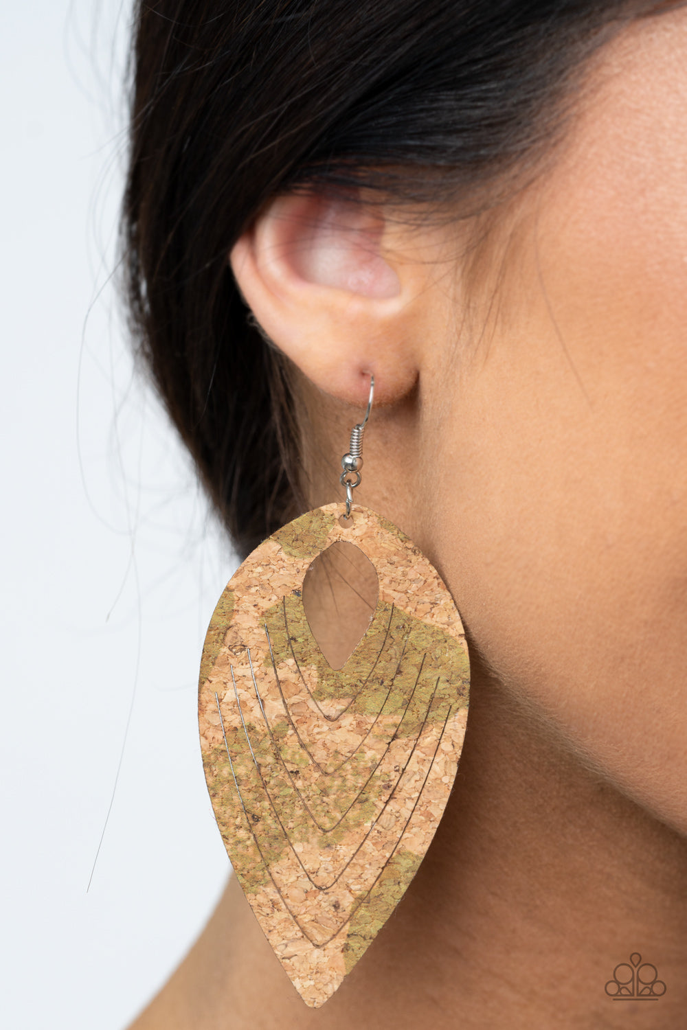 Paparazzi Cork Cabana - Green Teardrop Earrings