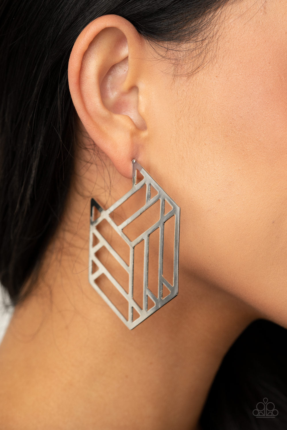 Paparazzi Gotta Get GEO-ing - Silver Earrings - Pusher P
