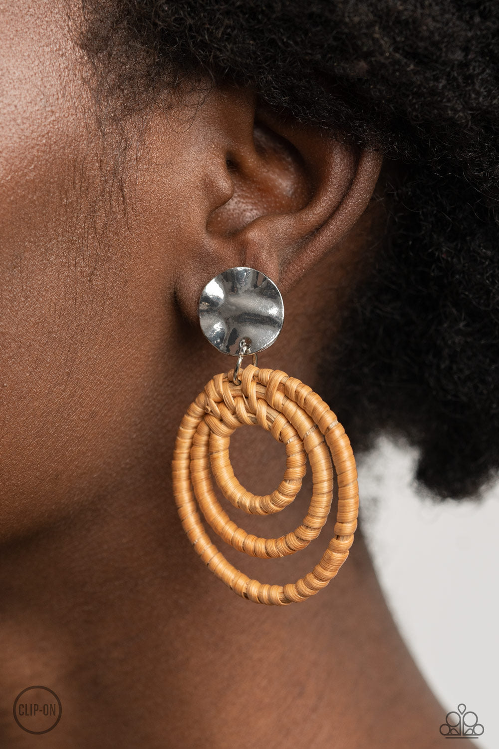 Paparazzi Whimsically Wicker - Brown Clip-on Earrings - Pusher P