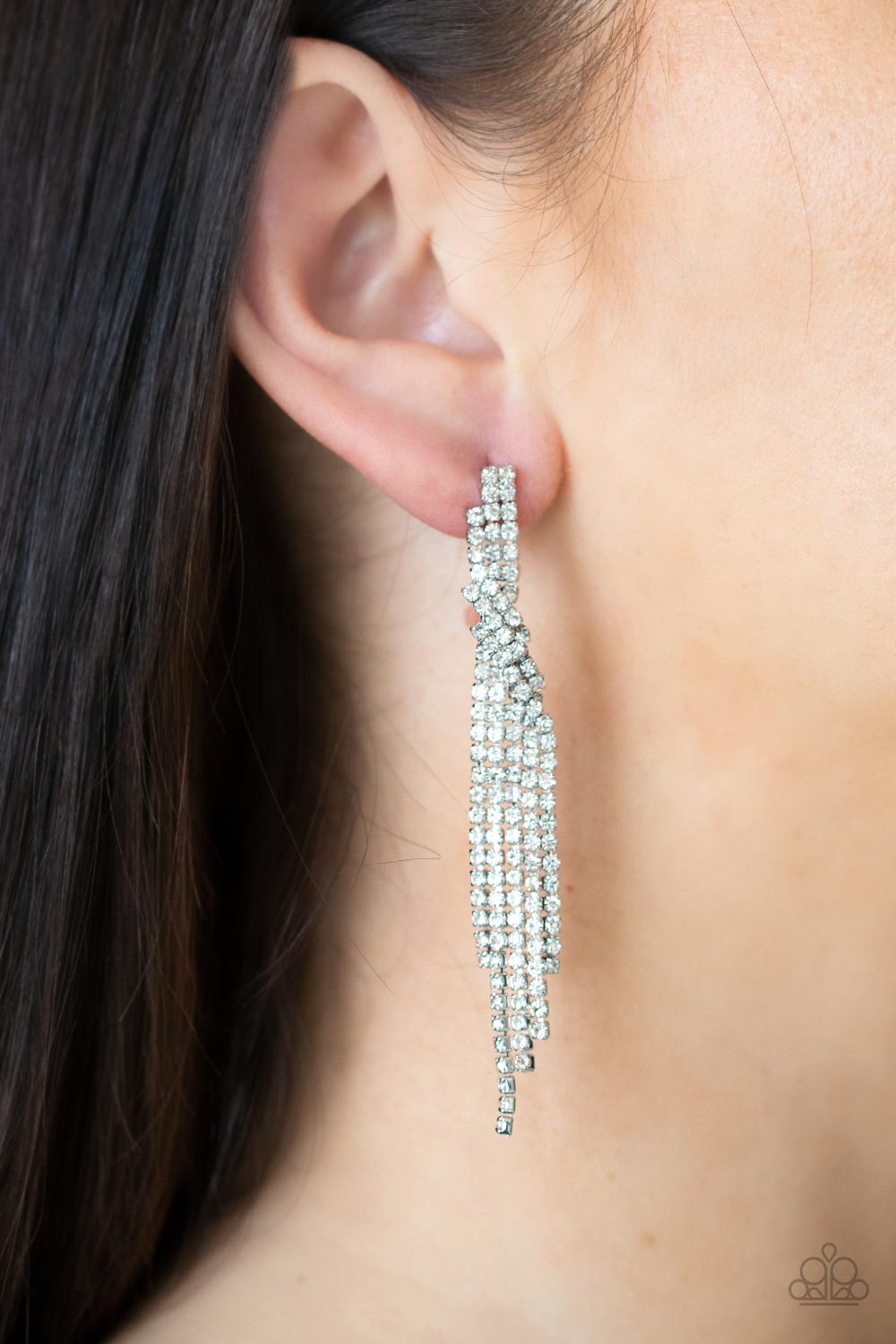 Paparazzi Cosmic Candescence - White Earrings - March 2022 Life Of The Party Exclusive - Pusher P