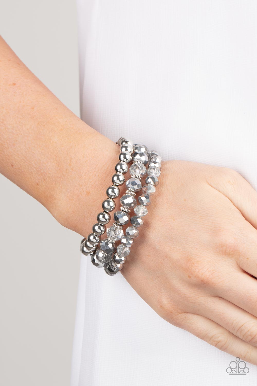 Paparazzi Gimme Gimme Silver Rhinestone Bracelet - Pusher P