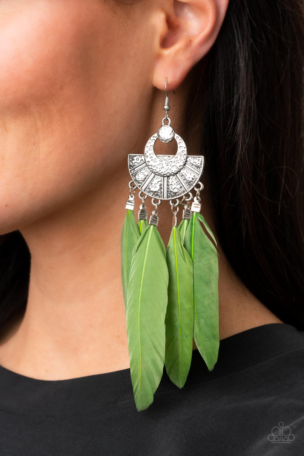 Paparazzi Plume Paradise - Green Earrings - Pusher P