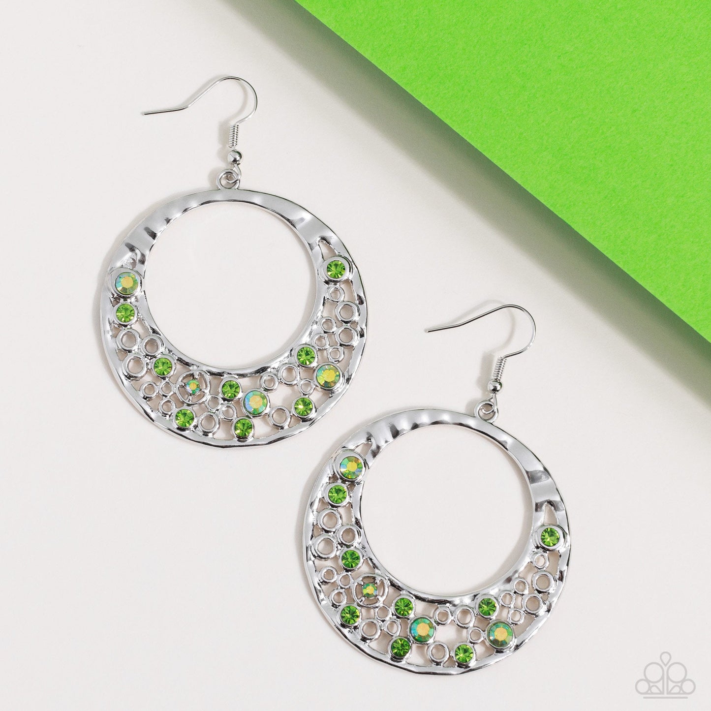 Enchanted Effervescence - Green Earrings - Silver | Paparazzi Accessories