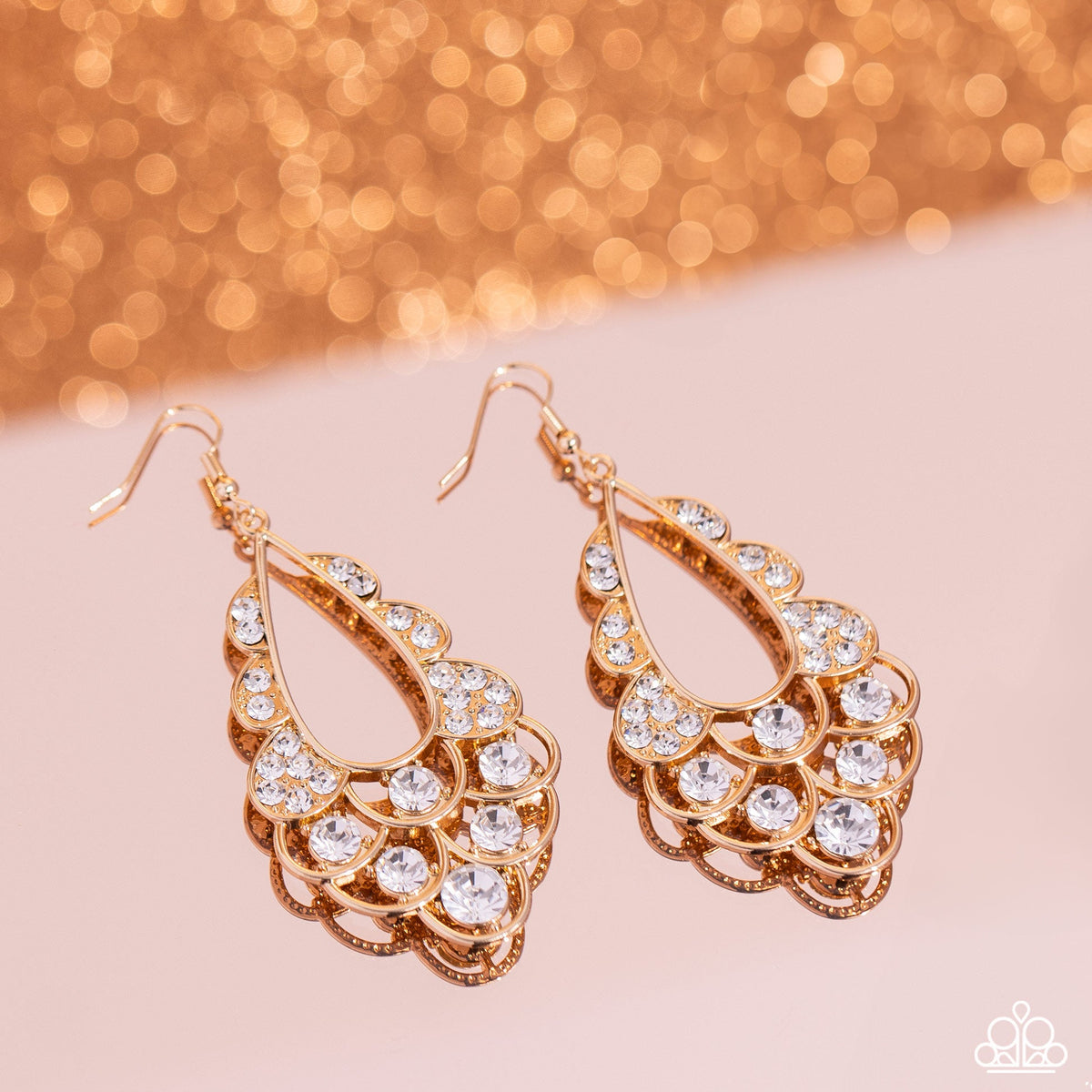 Majestic Masquerade - Gold Earring Earrings - White | Paparazzi Accessories