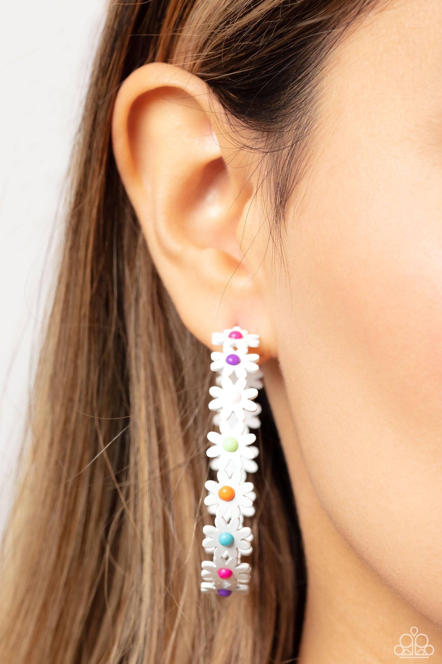 Daisy Disposition - Multi Earrings - White | Paparazzi Accessories
