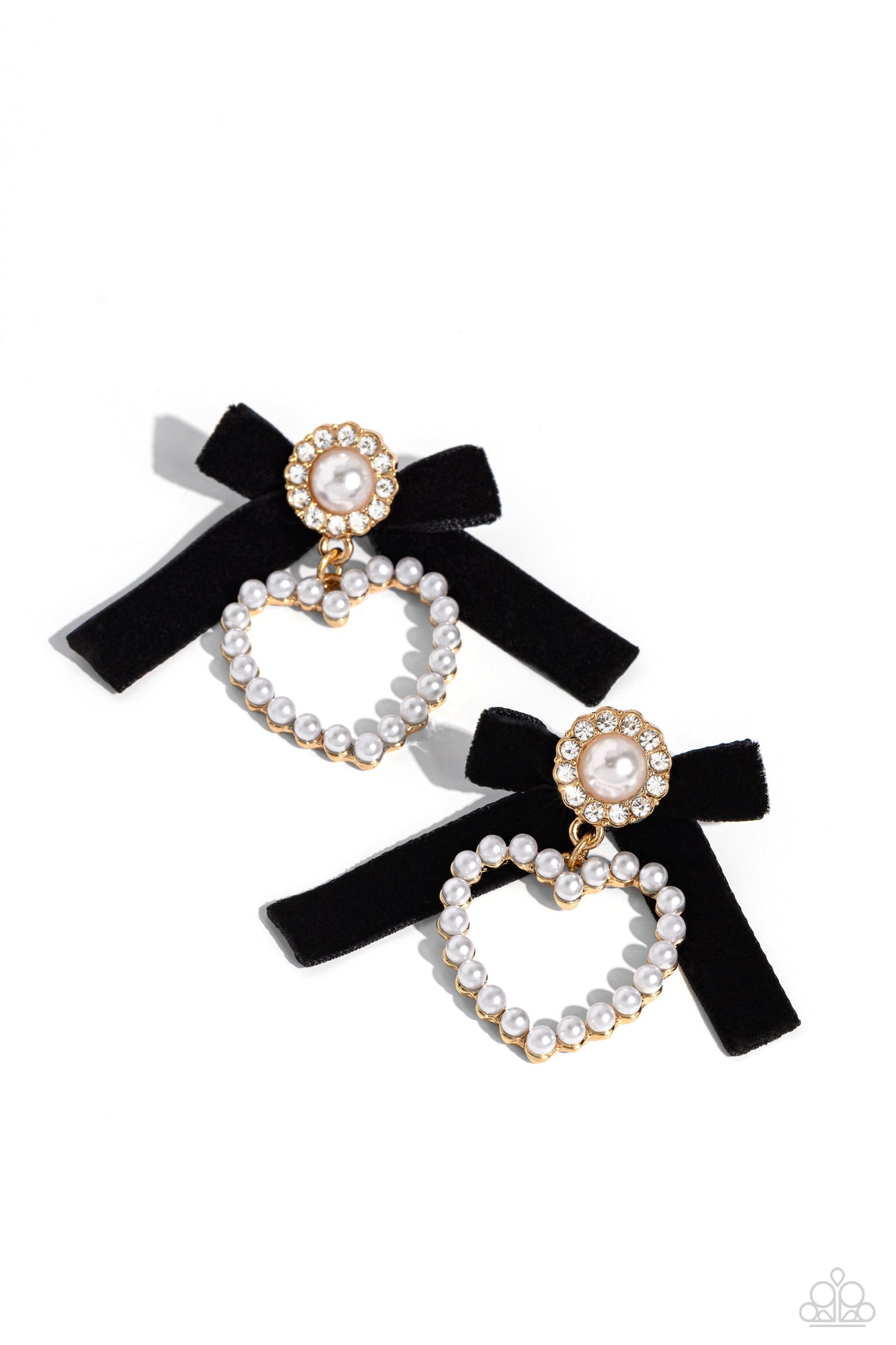 BOW and Then - Gold Earring Earrings - Black | Paparazzi Accessories