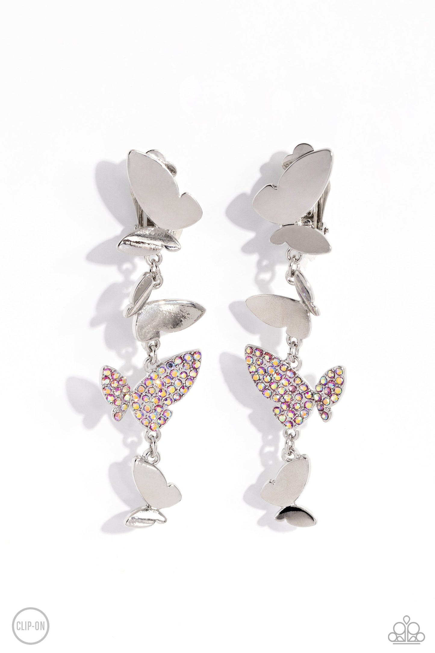 Flying Flashy - Pink Butterfly Clip On Earrings - Silver | Paparazzi Accessories