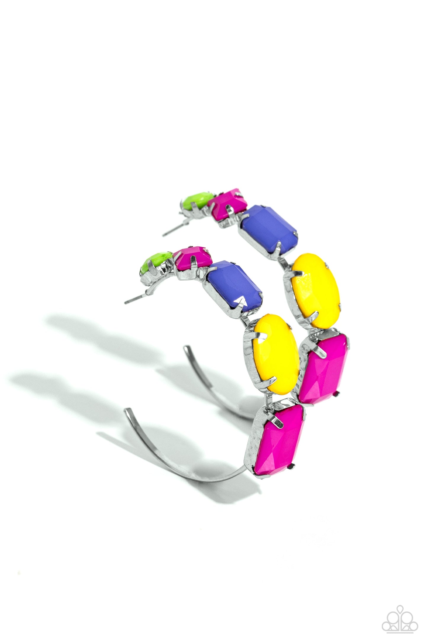 Geometric Gamer - Pink Earrings - Silver | Paparazzi Accessories