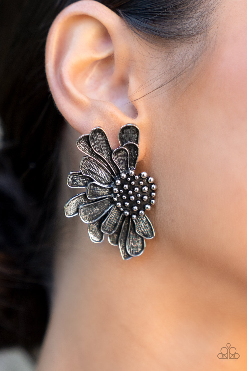 Paparazzi Farmstead Meadow - Silver Earrings - April 2022 Life Of The Party Exclusive - Pusher P