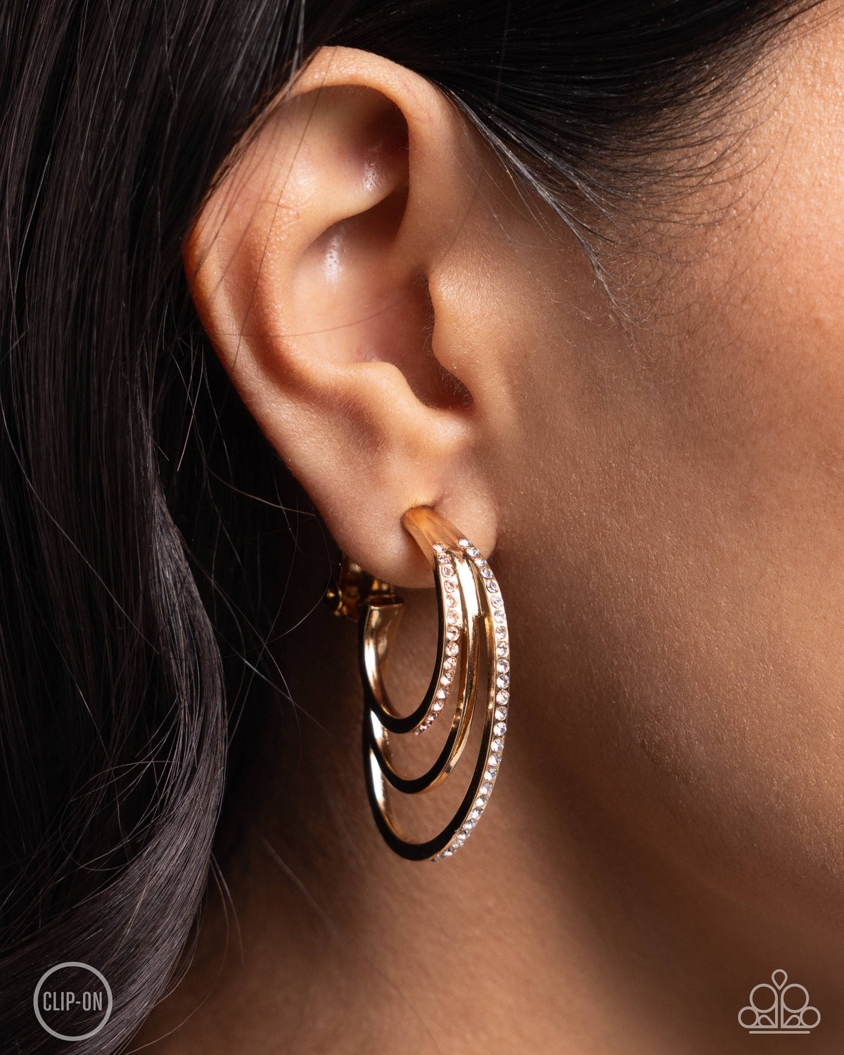 Triad Trek - Gold Clip On Earrings - White | Paparazzi Accessories