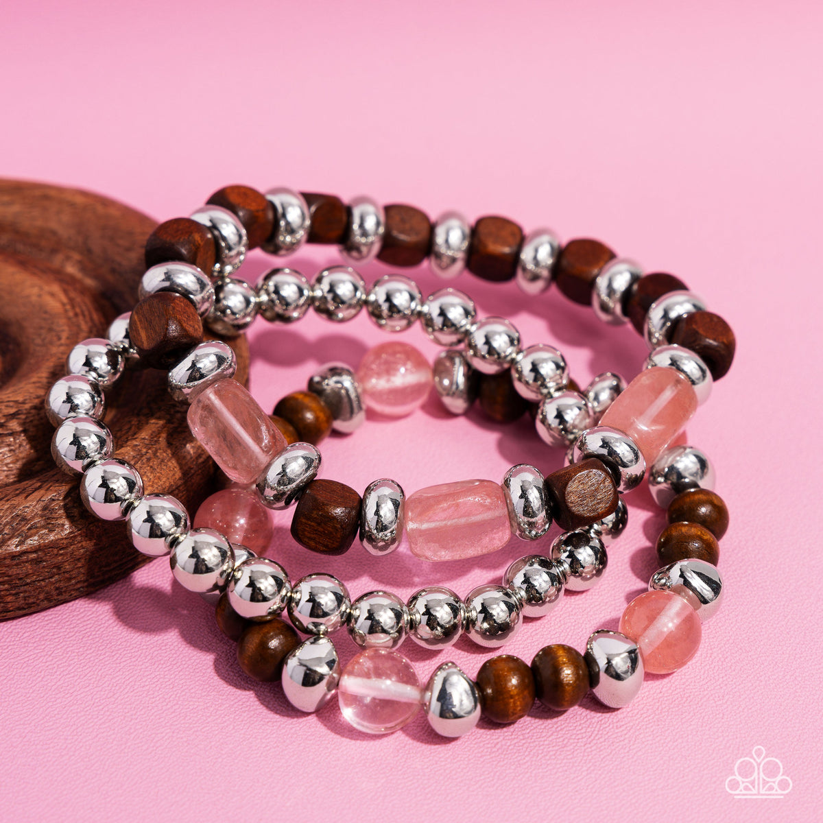 DIVERSIFIED Wood - Pink Bracelet - Silver | Paparazzi Accessories