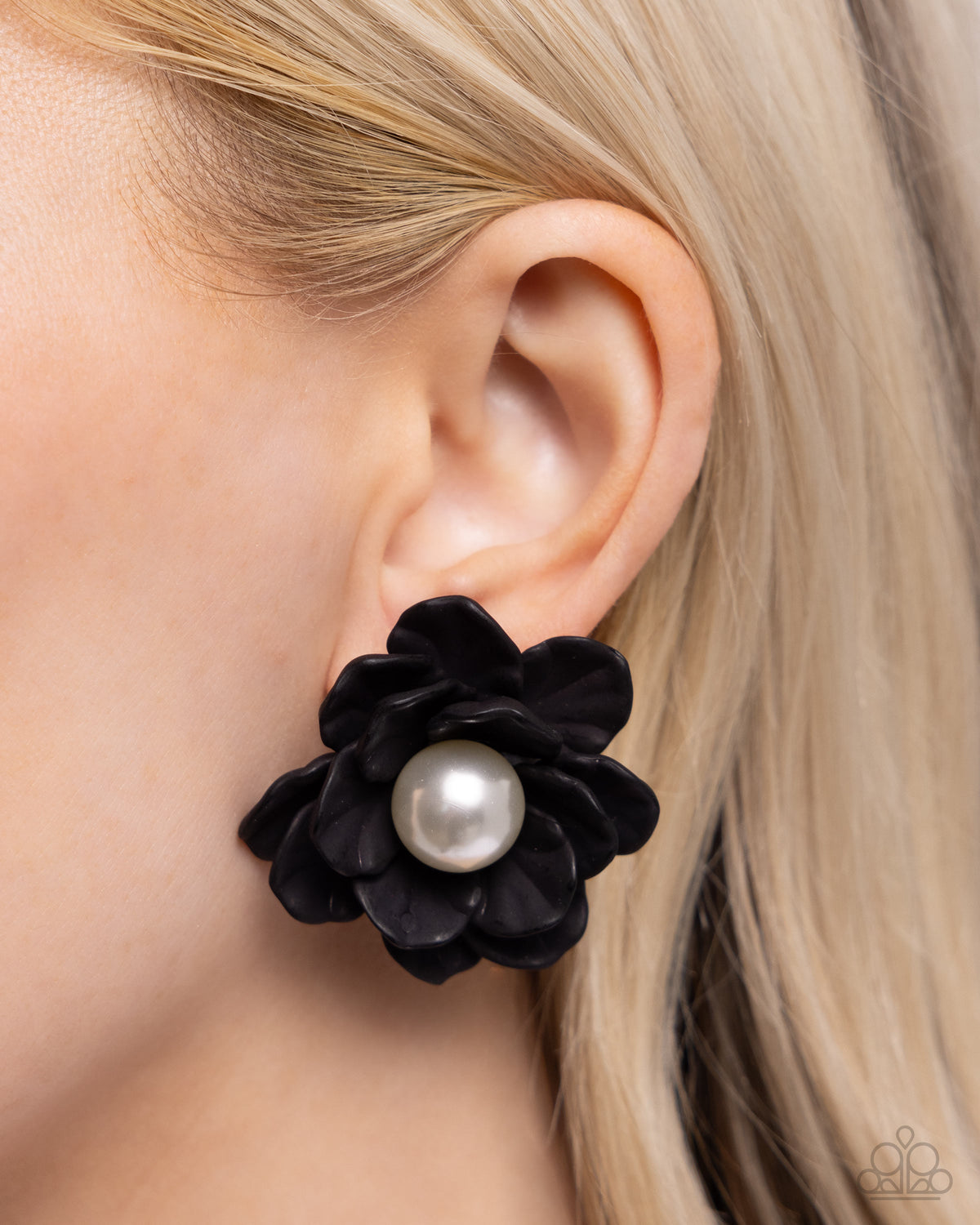 Blooming Backdrop - Black Earrings | Paparazzi Accessories