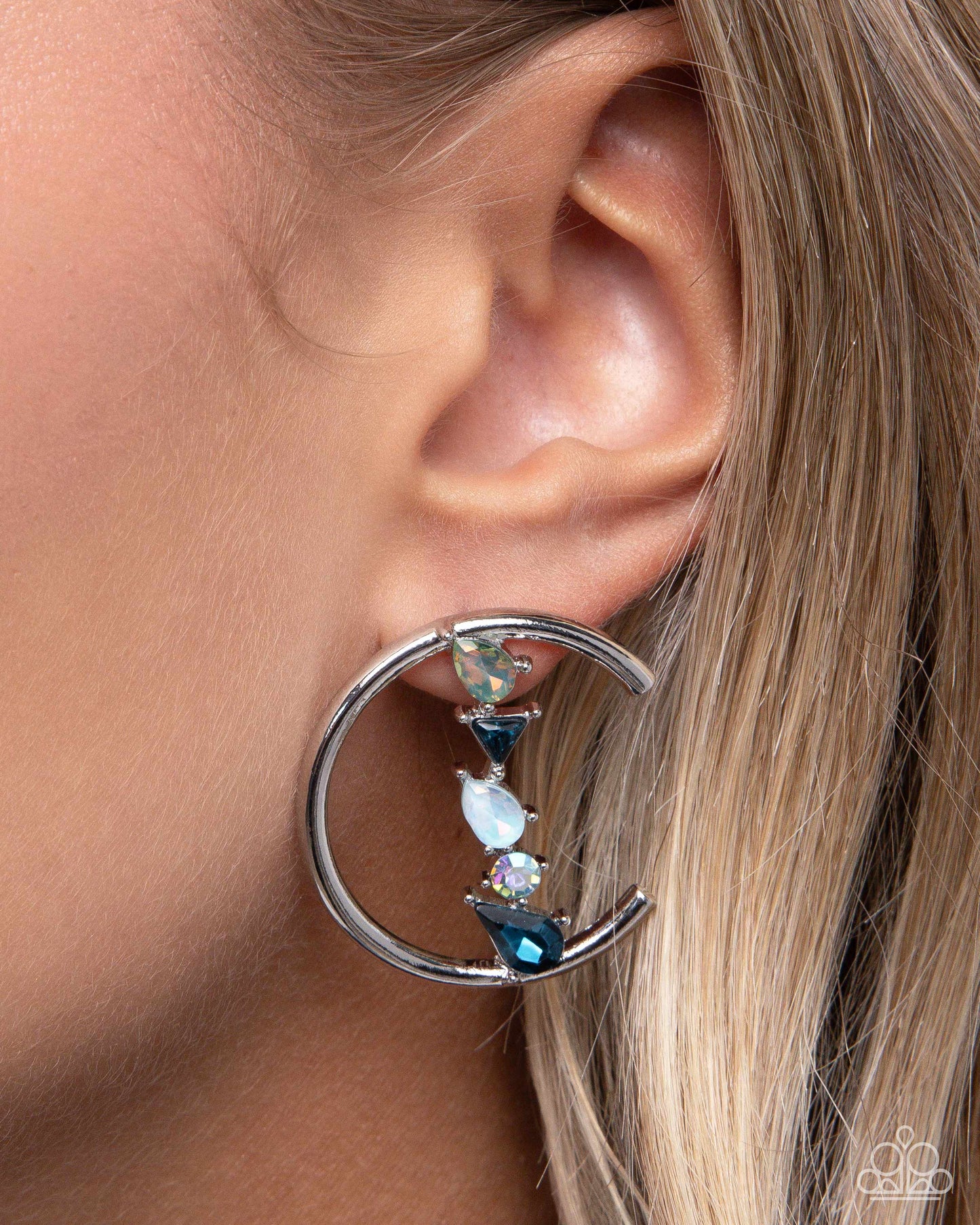 Pronged Patchwork - Blue Earrings - Silver | Paparazzi Accessories