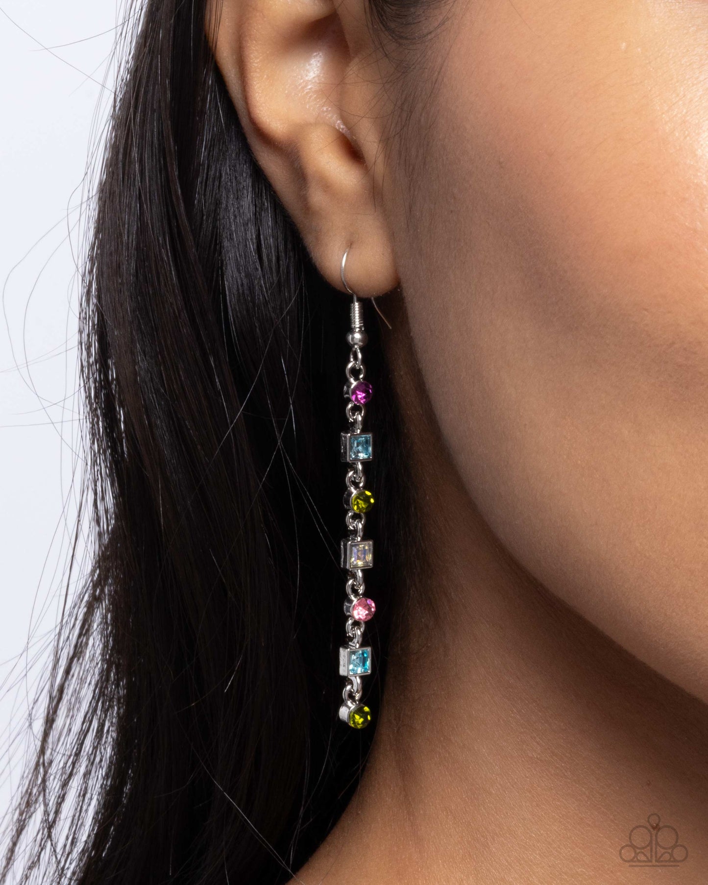Square Slope - Multi Earrings - Silver | Paparazzi Accessories