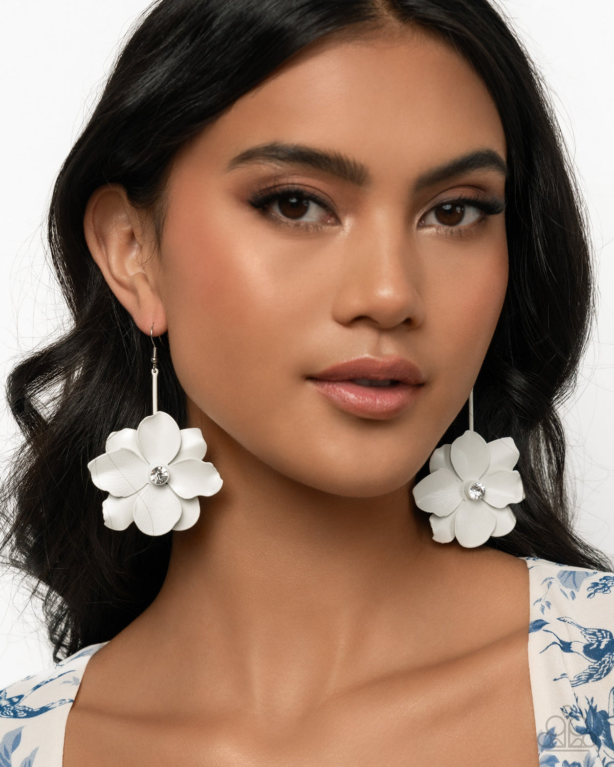 Generous Glisten - White Floral Earrings | Paparazzi Accessories