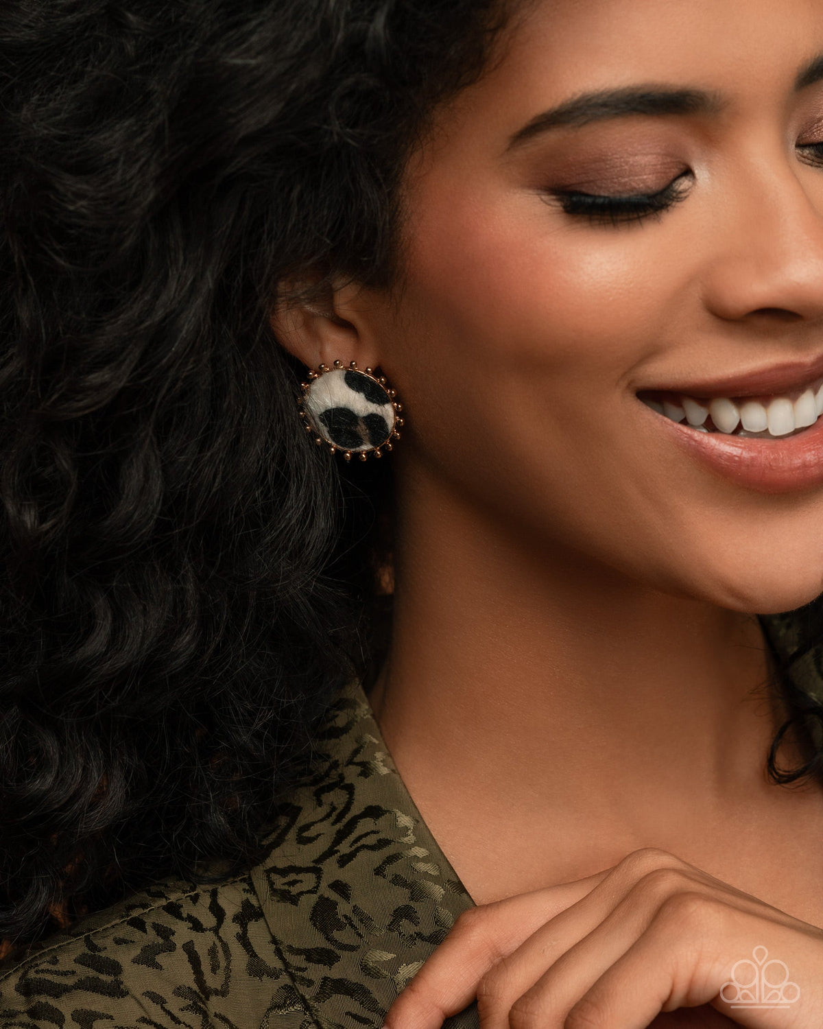 Cowhide Couture - Brown Animal Print Earrings - Black | Paparazzi Accessories