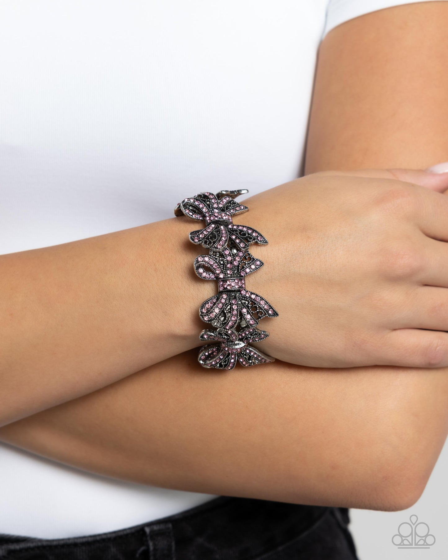 French Flourish - Pink Bow Bracelet - Silver | Paparazzi Accessories