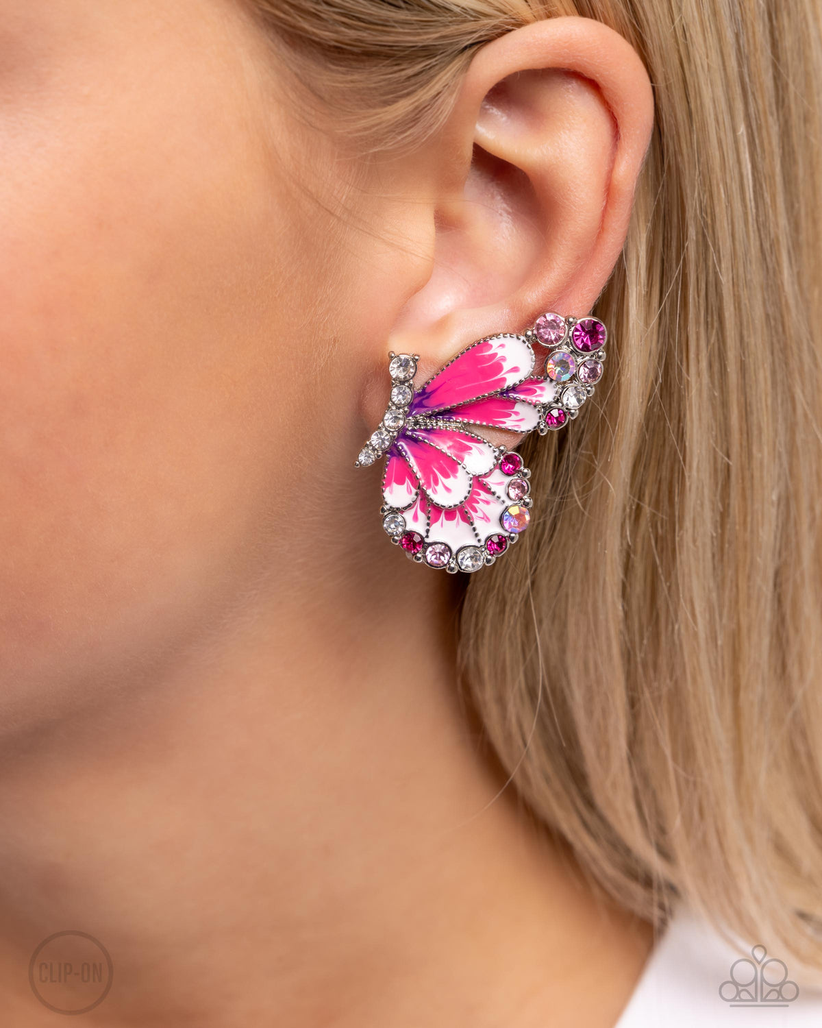 Decadent Descent - Pink Butterfly Clip On Earrings | Paparazzi Accessories