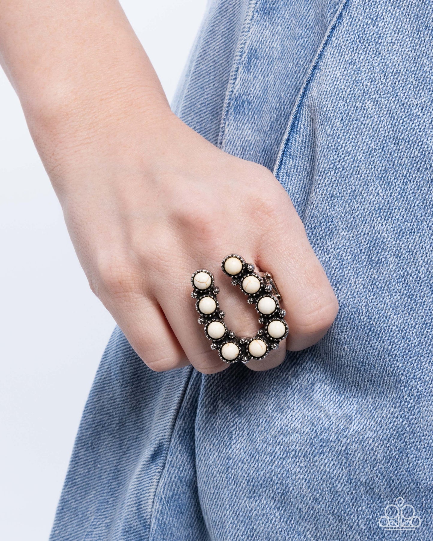 Wild West Wonder and Wild West Whisper - White Ring and Earrings 2 Piece Set