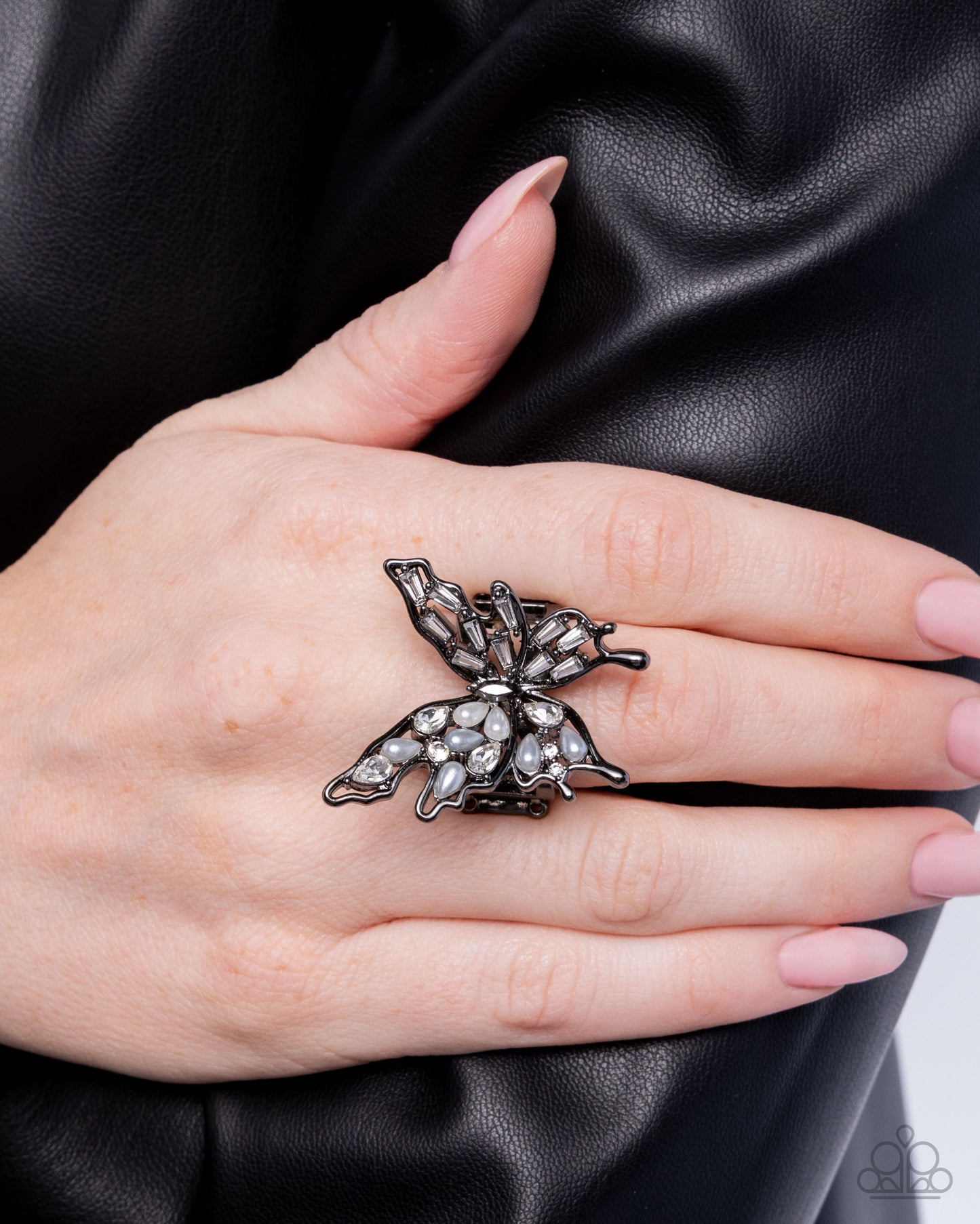 Complete Look - Hopeful Hierarchy Black Necklace and Arial Allure Gunmetal Butterfly Ring - 2-piece Set - Paparazzi
