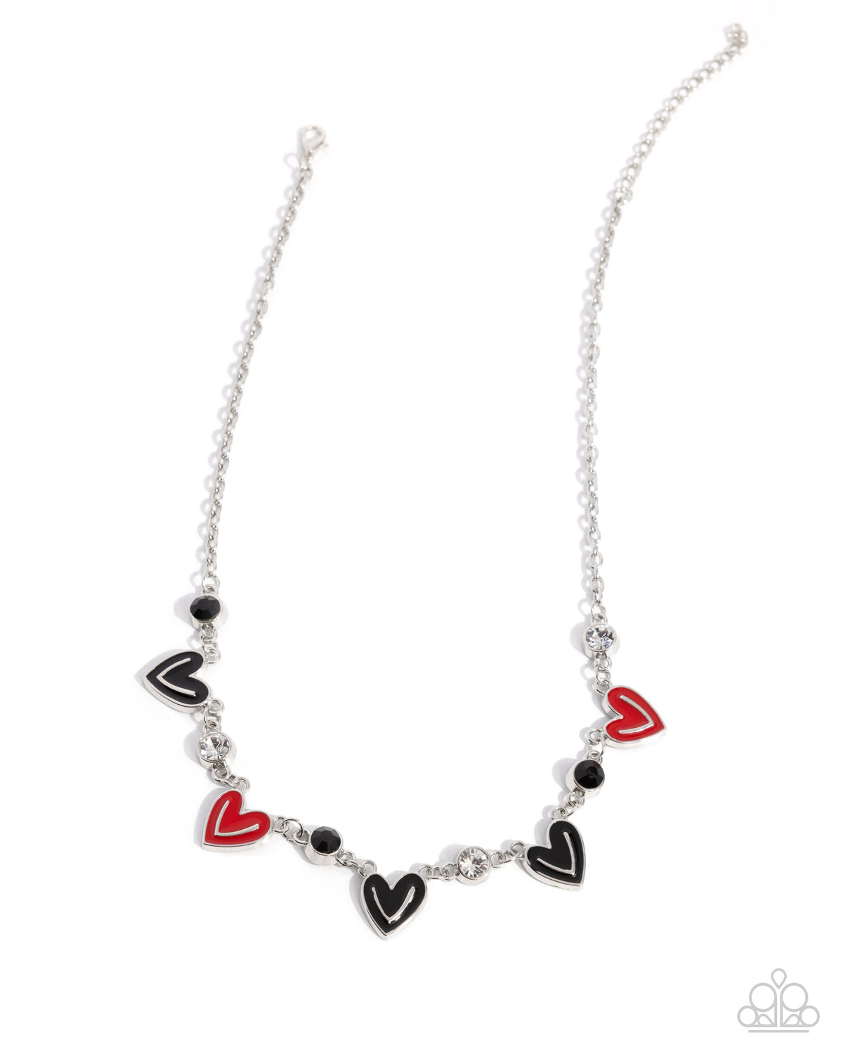 Complete Look - Friendly Fringe Red and Black Heart Silver Necklace and Friendly Finale Bracelet - 2-Piece Set - Paparazzi Jewelry Set | Paparazzi Accessories
