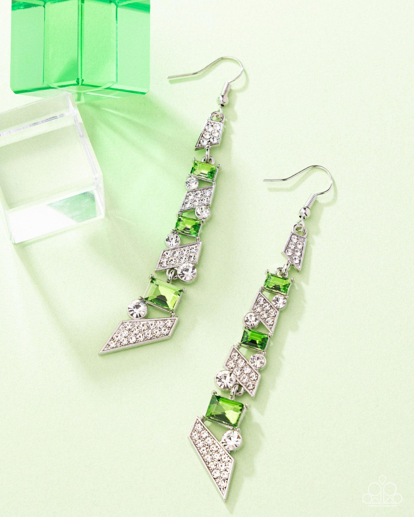 Cascading Cred - Green Earrings - White | Paparazzi Accessories