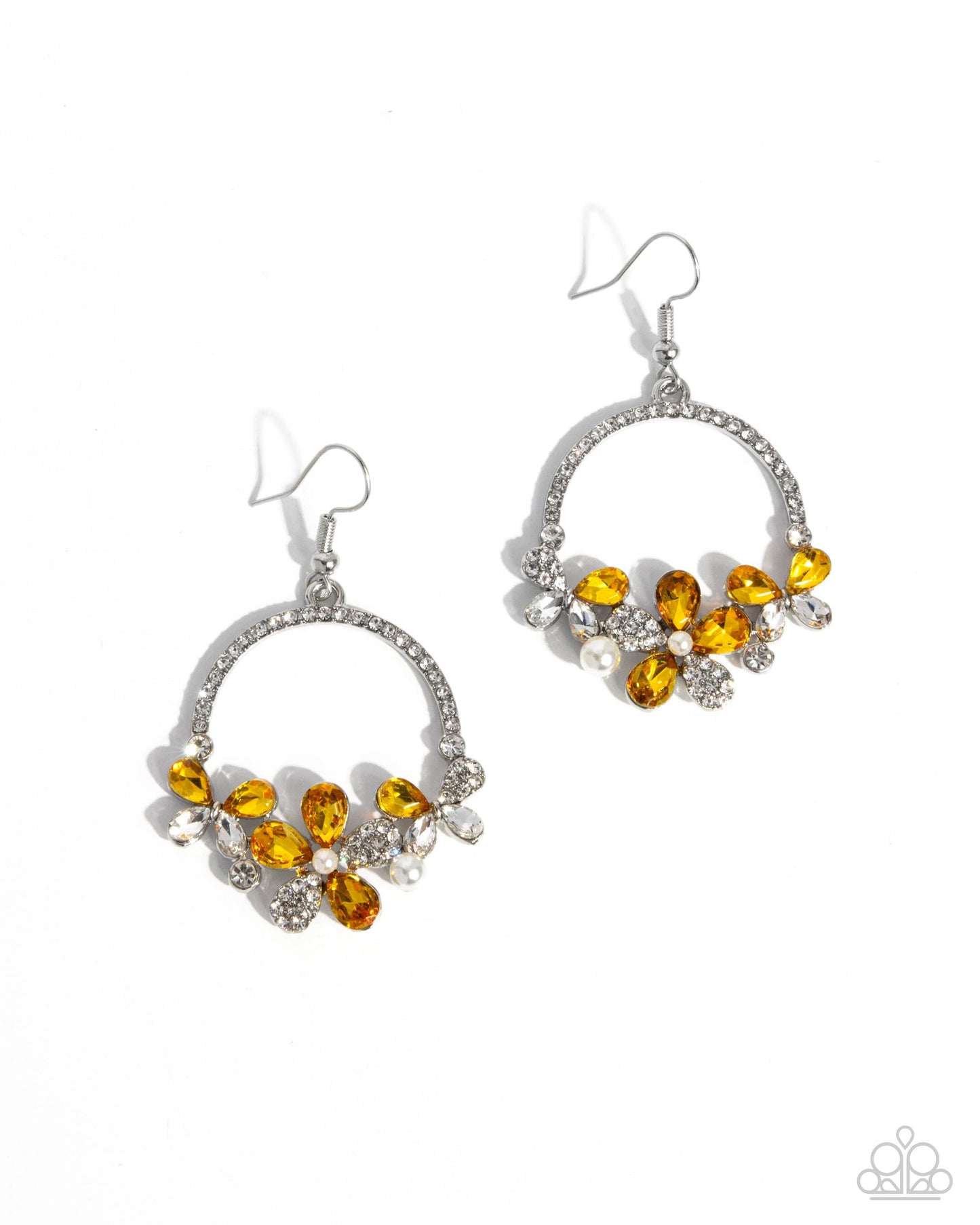 Bouquet Bliss - Yellow Earrings - White | Paparazzi Accessories