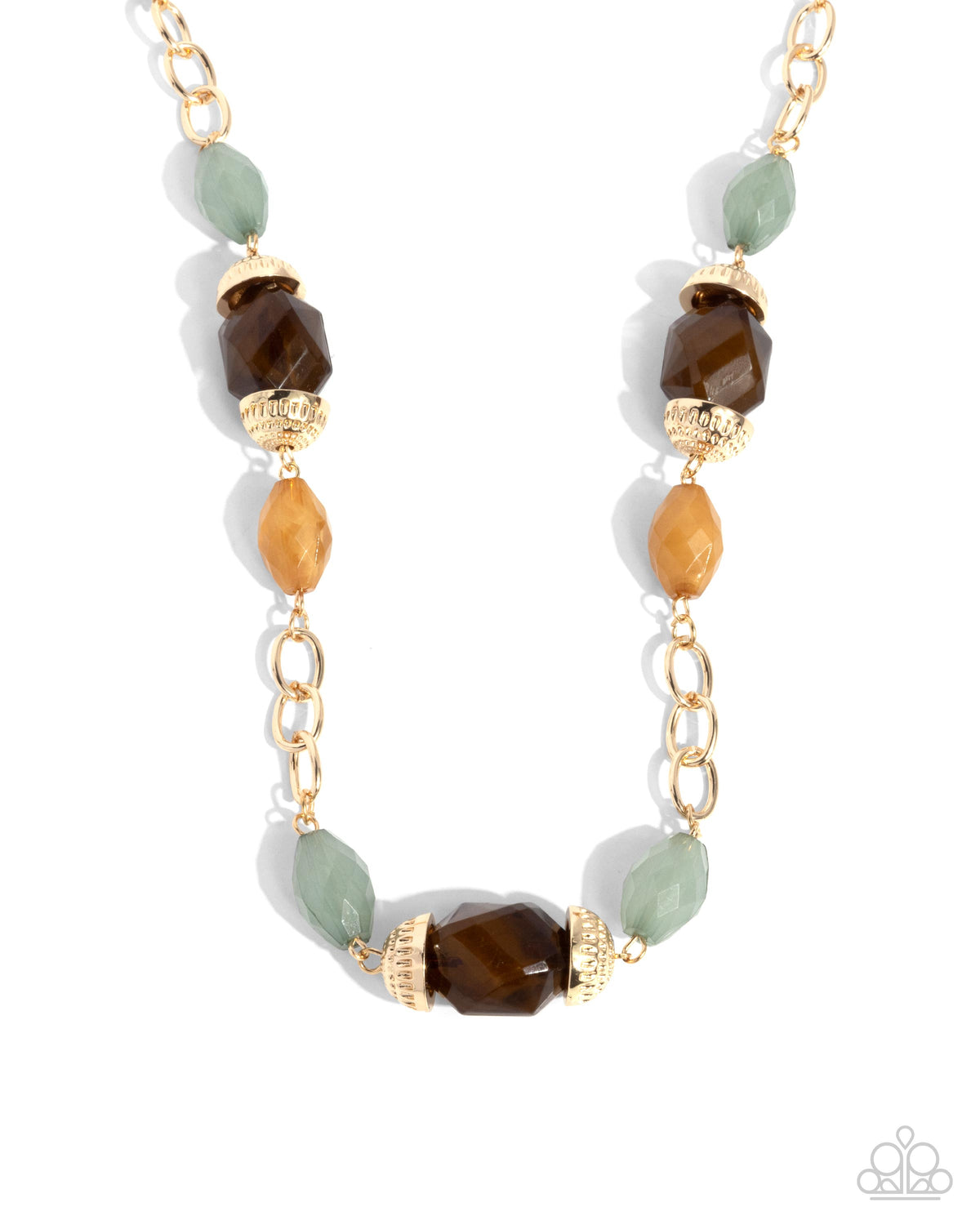 Complete Look - Beauty Culture Brown Green Gold Necklace and Sturdy Season Stretchy Bracelet - 2-Piece Set - Paparazzi Jewelry Set | Paparazzi Accessories
