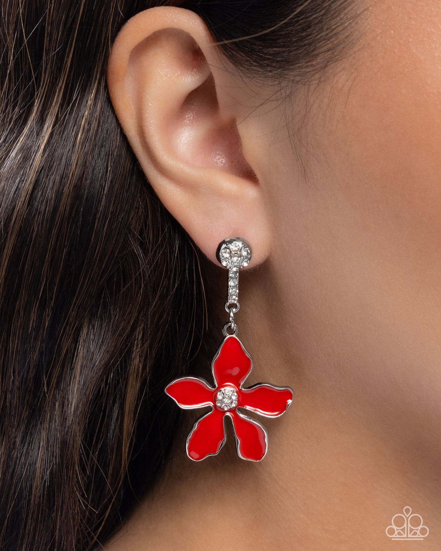 Floral Fleet - Red Earrings - Silver | Paparazzi Accessories