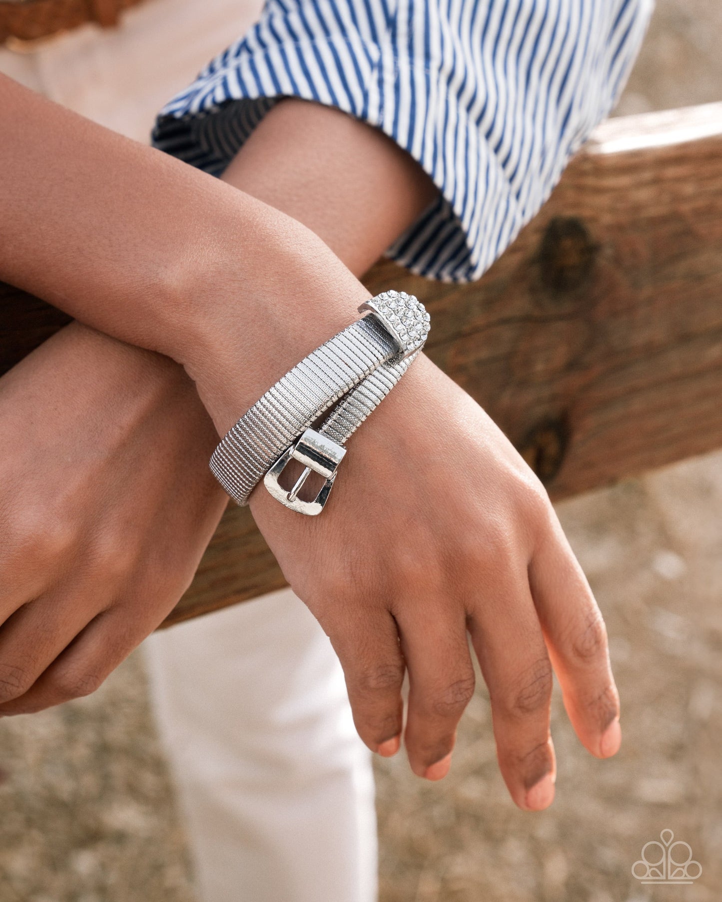 Belted Brilliance - White Bracelet | Paparazzi Accessories