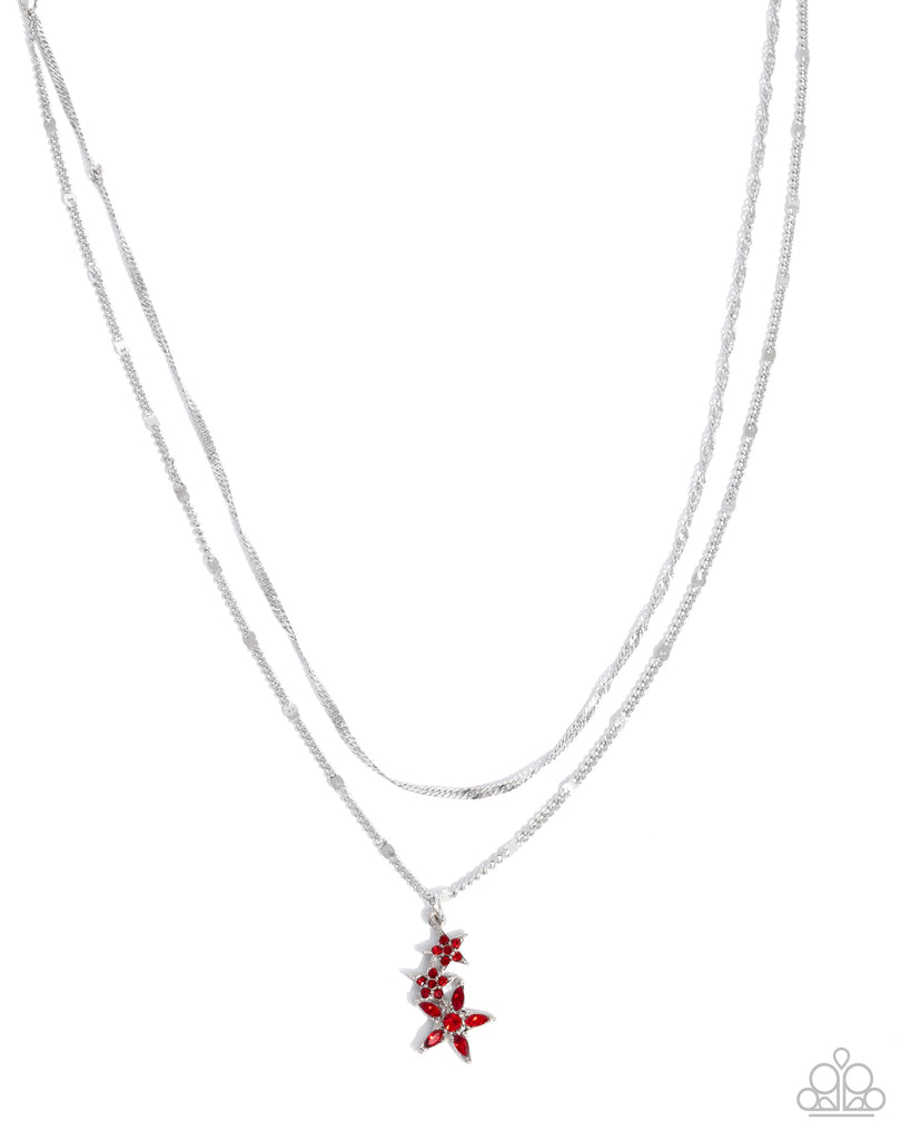 Scintillating Stars - Red and White Rhinestone Silver Star Short Necklace | Paparazzi Accessories